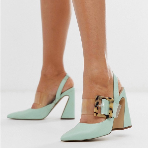 ASOS Shoes - ASOS DESIGN Mint Pointed Sling Back Blocked Heels